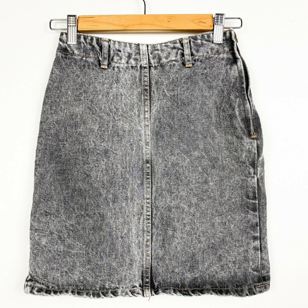 Vintage 80s BONGO acid wash denim pencil skirt side zip belt loops jr size 3